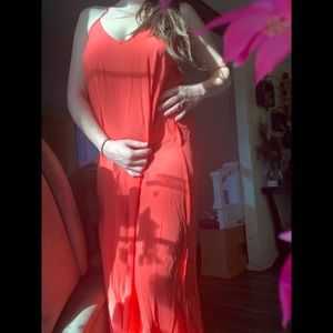 Bright Coral Maxi Dress. Size: Large